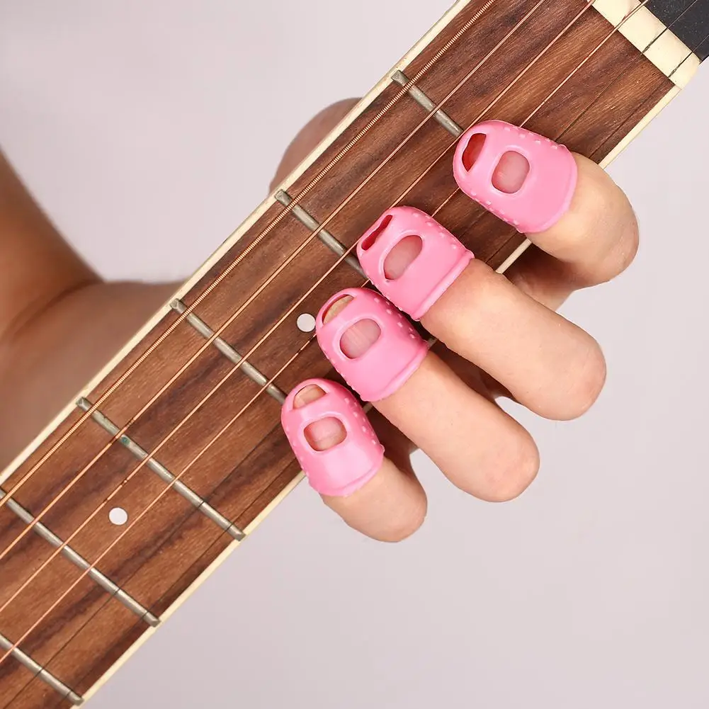 4Pcs Silicone Guitar Ukulele Bass Fingertip Protectors Thumb Finger