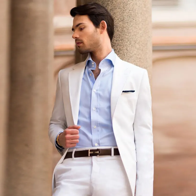 

White Men Suits Wedding Suits Groom Tuxedos Slim Fit Terno Masculino 2Piece Latest Coat Pants Design Costume Homme Evening Party