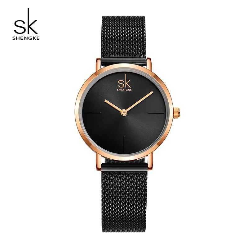 Shengke черные часы женские брендовые Роскошные Кварцевые часы из нержавеющей стали Reloj Mujer SK женские наручные часы Montre Femme