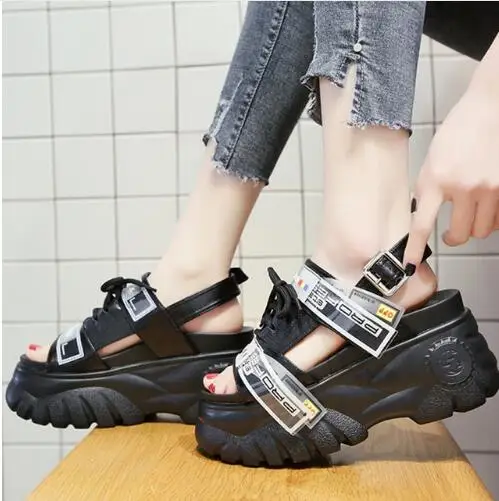 Women's platform Sandals Summer White Black Wedge High Heels Shoes Female Leather Casual Chunky Sandals Buckle Beach shoes Women's platform Sandals Summer White Black Wedge High Heels Shoes Female Leather Casual Chunky Sandals Buckle Beach shoes