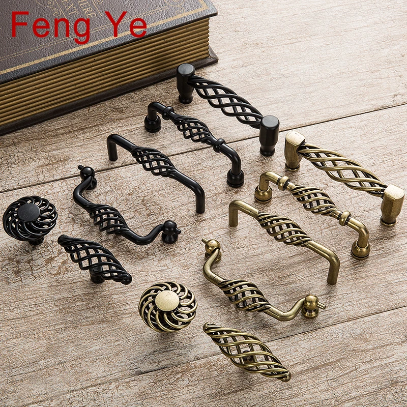 Ручка Птичье гнездо Feng Ye черная ручка двери винтажный старинный Бронзовый шкаф