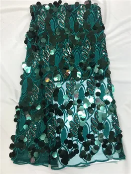 

high quality French Nigerian 3 d sequins net lace African tulle mesh sequence lace fabric for party dress 5 yards