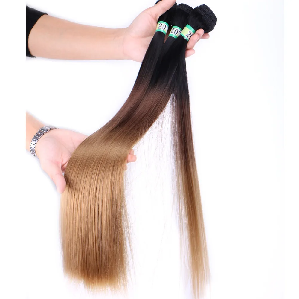 Extensões de Cabelo Feixes de Cabelo Tecelagem de Cabelo Reyna Reto Polegada Gram – Peça Cabelo Sintético Três Tom Ombre t1 4 27 16-26 100