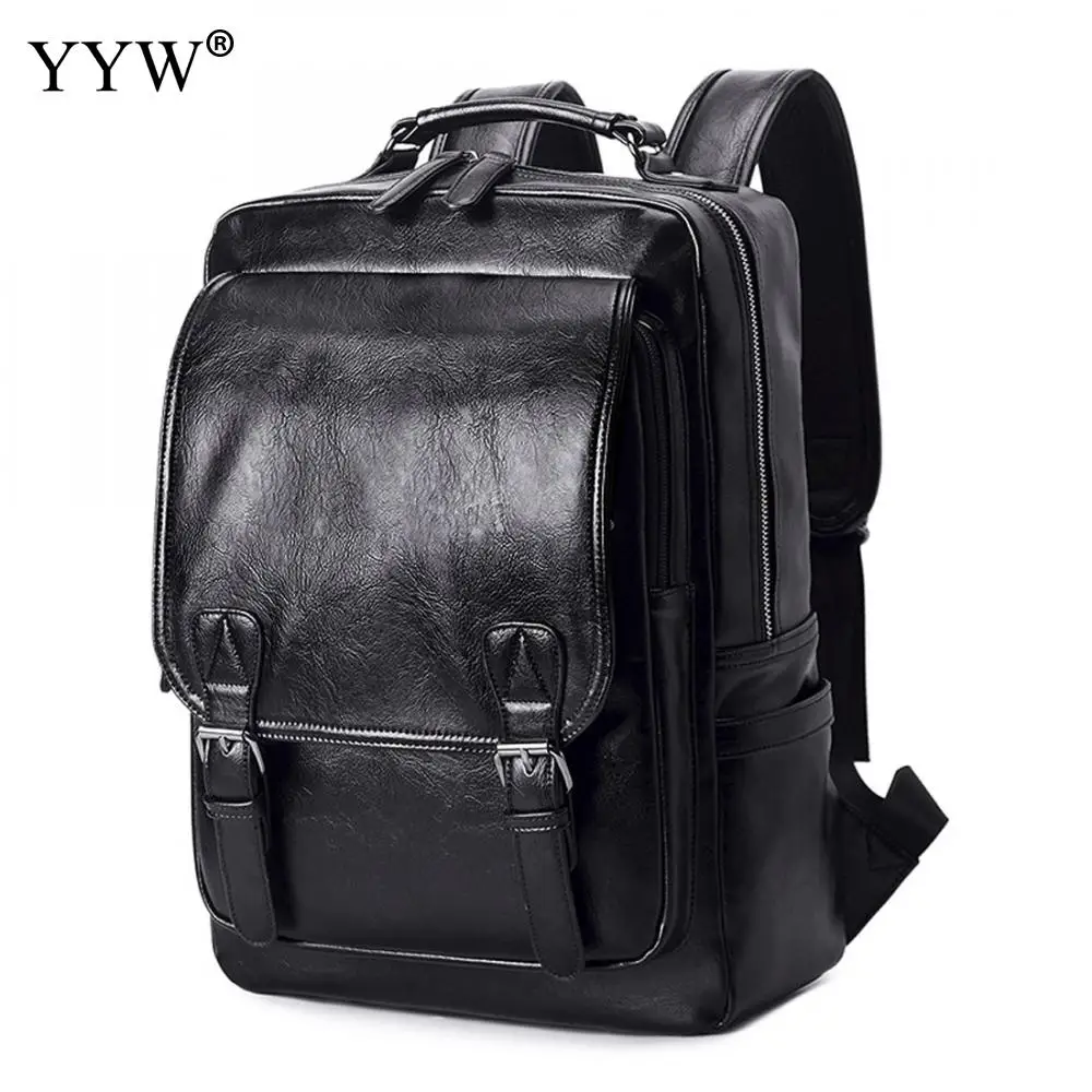 

PU Leather Men Backpack Large Capacity Hardwearing Black Zipper School Bags Men's Fashion Waterproof Backpacks for 2018