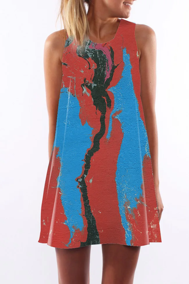 2018 Summer Dress Women Floral Print Polyester Dress Sleeveless Boho Style Short Beach Dress Sundress Casual Shift Dresses (17)