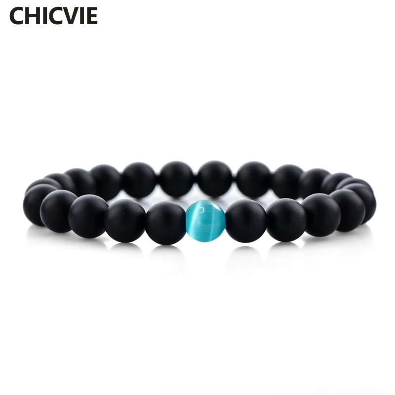 Браслеты CHICVIE 8 мм из натурального черного матового оникса с бусинами опала для