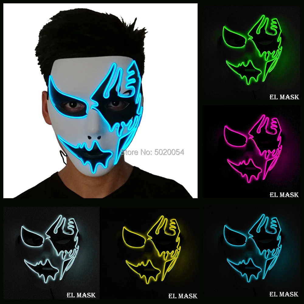 

GZYUCHAO EL EL Wire Light Mask LED Lighting Flashing Mask with 3V Steady on Inverter for Halloween Party Supplies