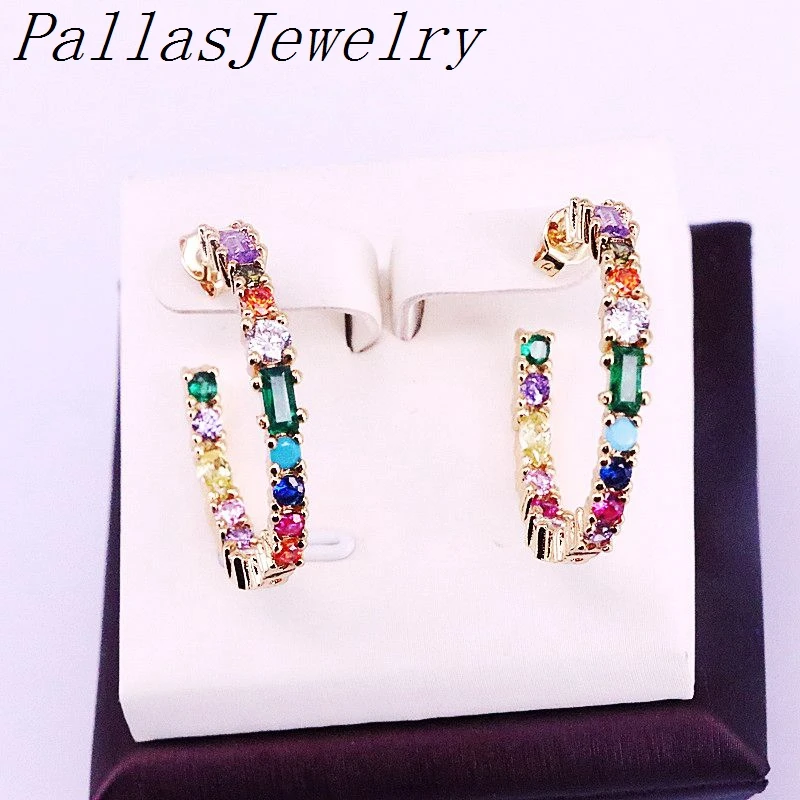 

5Pairs Fashion Jewelry Gold Filled Colorful cubic zirconia Micro Pave circle Jewelry Stud Earring Shiny Rainbow Cz For Women