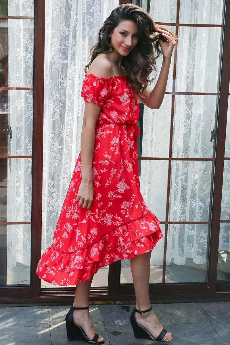 Летнее женское платье Simplee на шнуровке, винтажное платье с оборками и открытыми плечами, с цветочным принтом, элегантное пляжное платье с кисточками