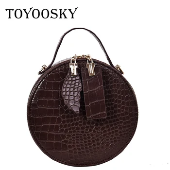 

TOYOOSKY Brand Designer Women Mini Round Bags Crocodile Pattern Messenger Bag Circle Lady Top-handle Handbag Purses Clutches