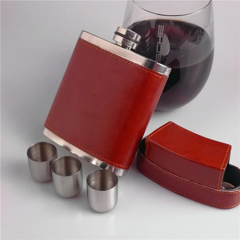 

1 set of New style Brown color 8oz stainless steel hip flask with 3 cups set with free funnel