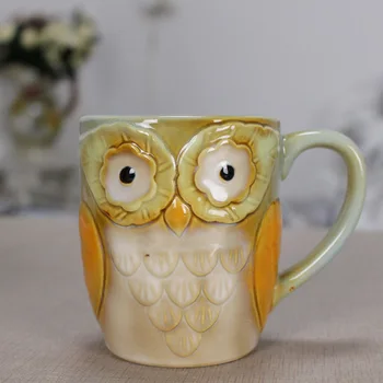 

European Pastoral Style Owl Ceramic Cup Home Decoration Dining Table Cup Microwave Heating Milk Coffee Cup Birthday Present