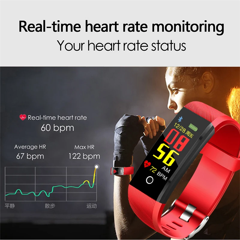 Smart Sport Watch Ladies BANGWEI Waterproof Fitness Watch Blood Pressure Heart Rate Monitor Pedometer Information Reminder+Strap