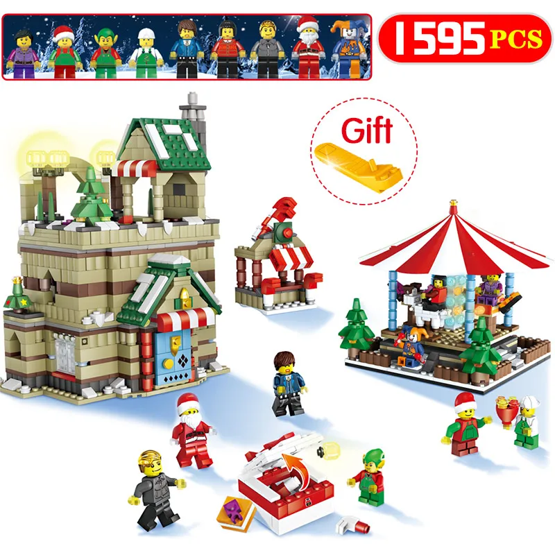

Creator Series Compatible Legoingly Winter Holiday Village Castle Carousel Model Building Blocks Bricks Kids Diy Christmas Toys