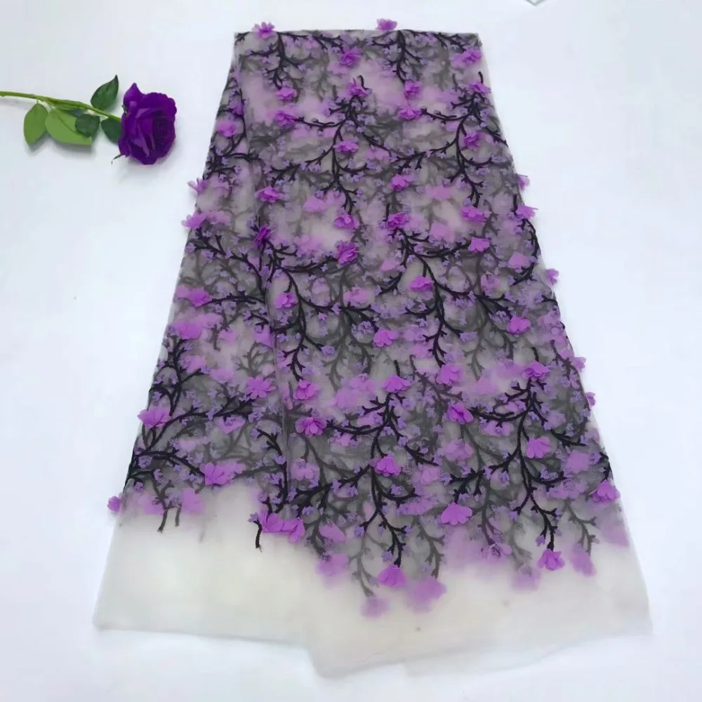 

2018 Latest African Lace Fabric Sample Design Tulle French Lace Fabric 3D Applique Flower Embroidered Women Lace Material