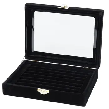 

Velvet Glass Ring Earring Jewelry Display Organizer Box Tray Holder Storage Case