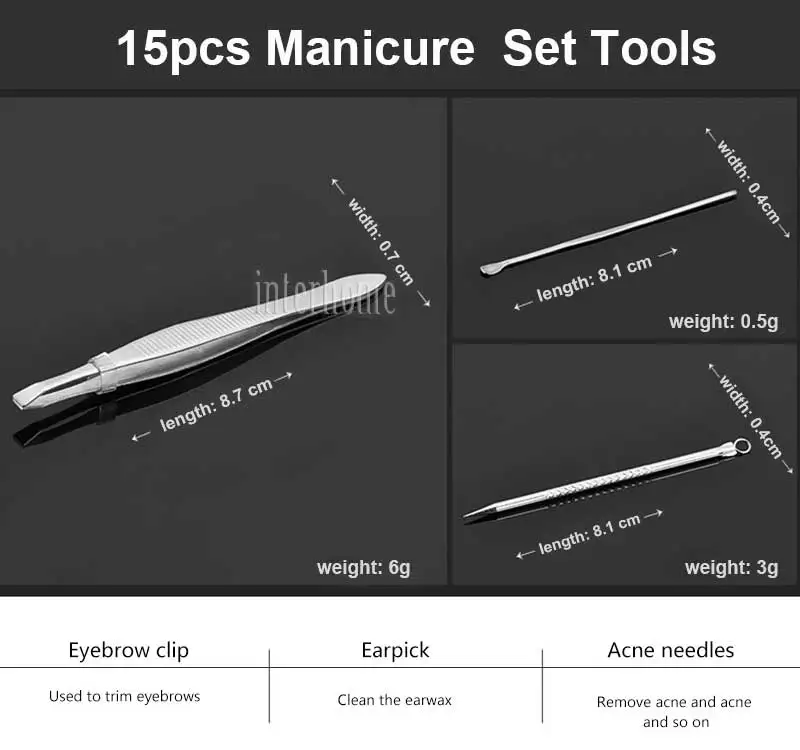 15 шт. профессиональный маникюрный набор для ногтей инструменты для маникюра все для маникюрных наборов уход за педикюром с толкателем вросшая пилочка для ногтей пинцет для лака
