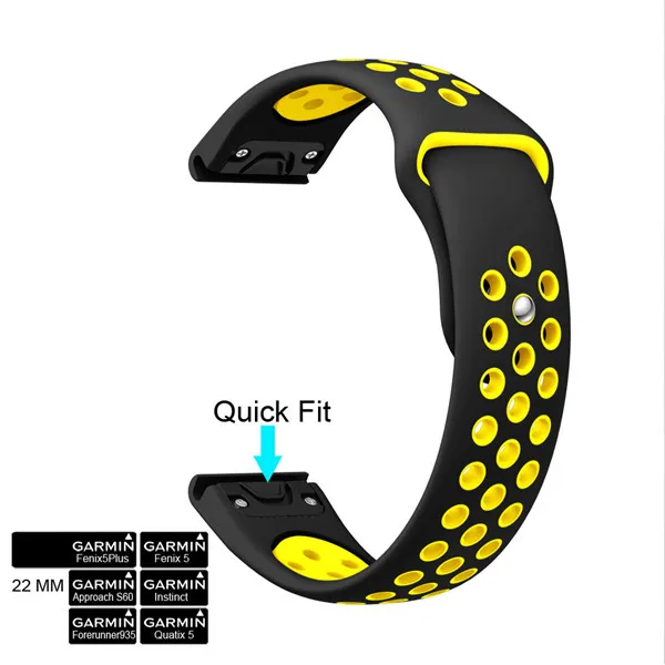 New Watch band with Quick Release Watch Strap for Garmin Fenix 5 forerunner 935 GPS Watchband Fashion Sports Silicone Wrist Band - Цвет: Black yellow