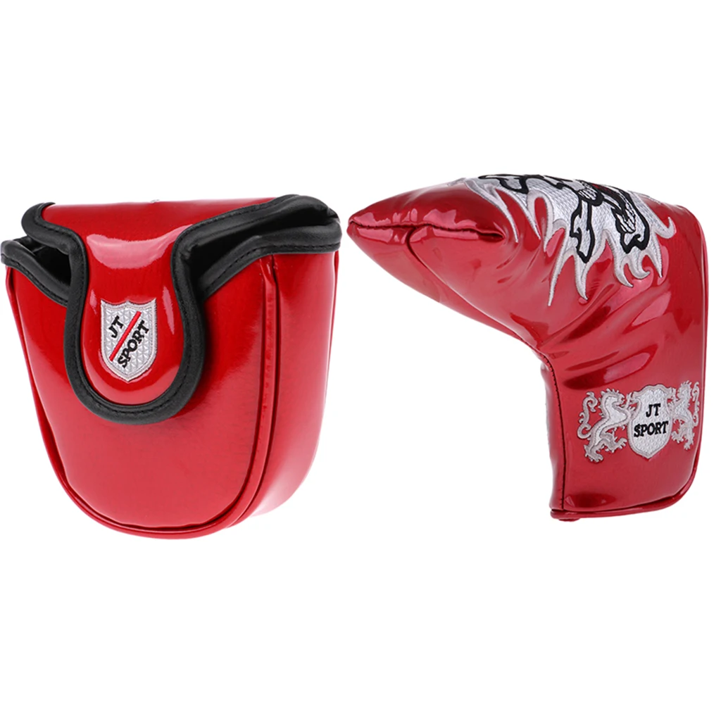 2X Semicircle Waterproof Premium PU Golf Mallet Putter Head Cover Headcover & Magnetic Closure - Cool Funny Skull Pattern