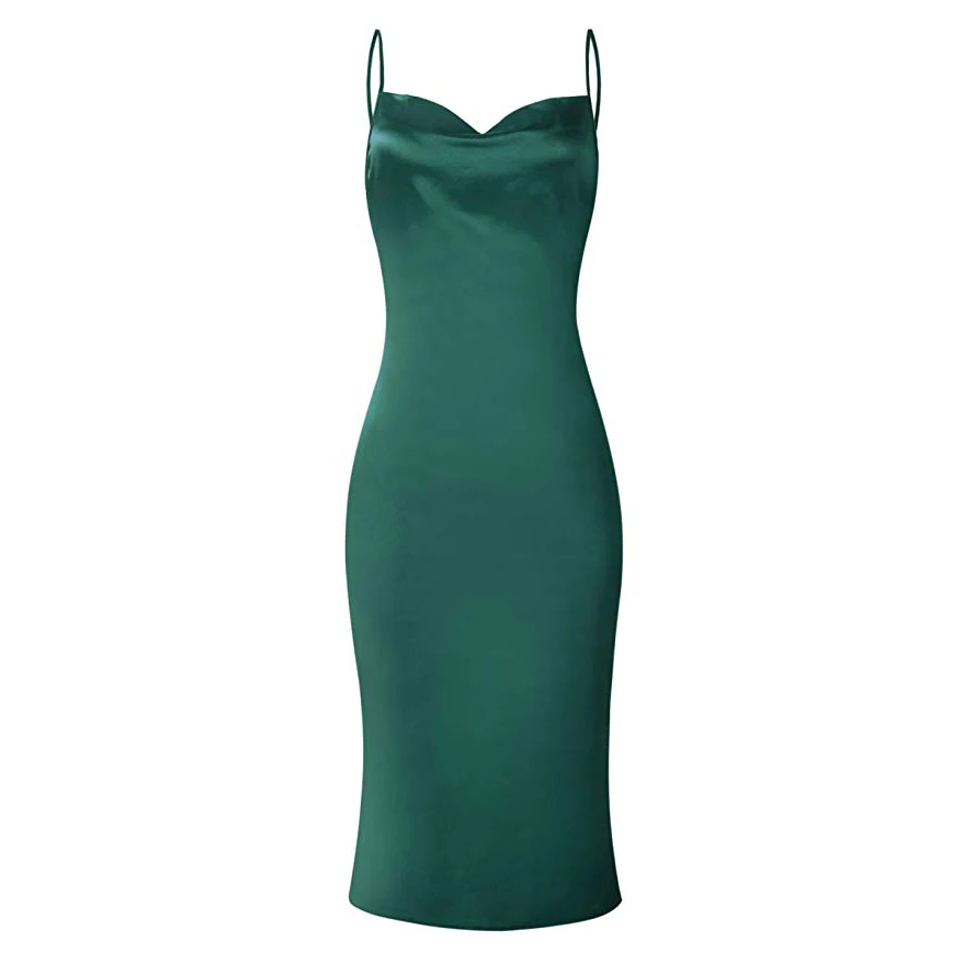 Alwayss, роскошное сексуальное шелковое атласное платье на бретельках с рюшами, летнее деловое платье для женщин, офисные женские платья, vestidos - Цвет: Зеленый