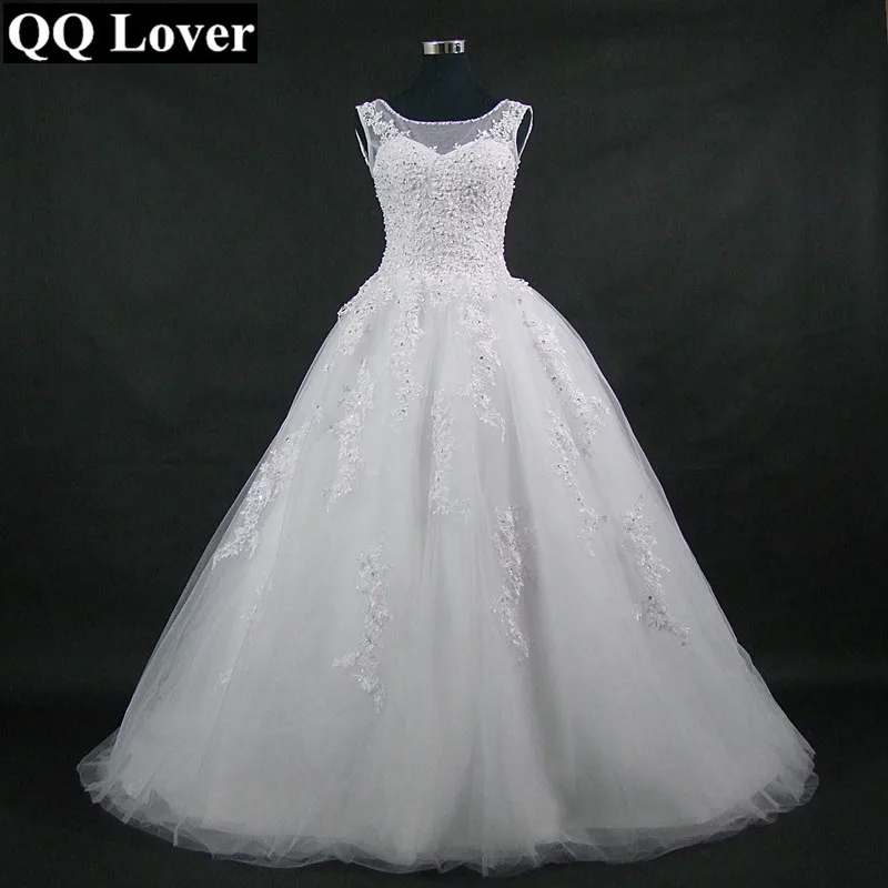 

A-Line Scoop Neck Lace Up Sweep Train Wedding Dress 2024 With Beaded Mariage Wedding Gowns Vestido De Noiva