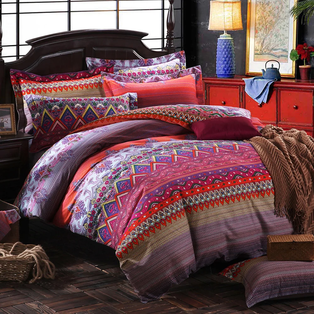 

100% Cotten Prajna Ethnic Style Bohemian Printed Duvet Cover Set Bed Sheet Fitted Flat Set