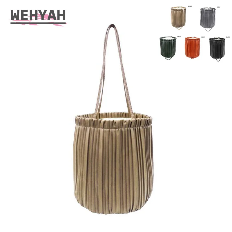 Wehyah PU Drawstring Bag Leather Fold Bucket Bags for Women Bag Handbags Drawstring Pouch Totes Ladies