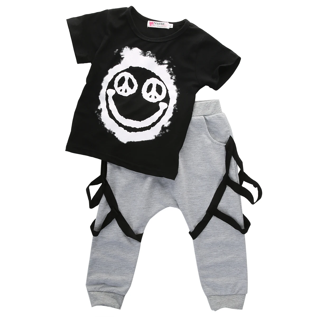 Helen115 Handsome Kids Baby Boys Black Short Sleeve Cotton T shirt+Grey Pants 2PCS Set 1 6Years