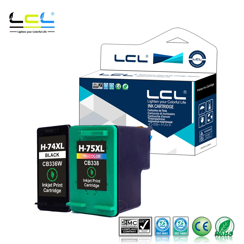 LCL 74XL CB336W 75XL CB338W (2 Pack Black Tri color) Ink Cartridge Compatible for HP Officejet