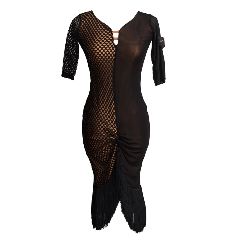 Latin Dance Dress Women Sexy Mesh Tassel Slim Dancewear Ballroom Rumba Cha-Cha Samba Stage Performance Dancing Dresses DL2899 |