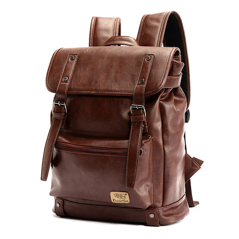 

Three-box Simple Patchwork Large Capacity Mens Leather Backpack For Travel Casual mochila Men Daypacks Leather Travle Backpack