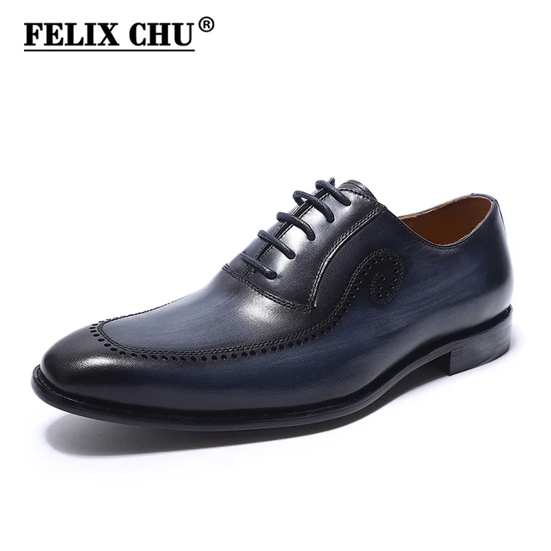 Классические мужские туфли-оксфорды высокого качества из натуральной кожи с острым носком на шнуровке; официальная деловая обувь для офиса; цвет синий, коричневый - Цвет: Blue