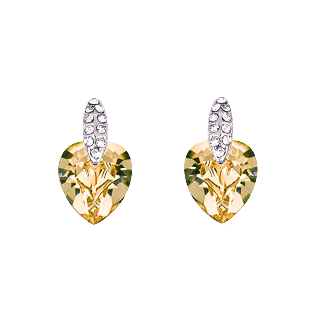 

Heart Earrings Cute Stud Earrings Pink Blue Romantic Crystal Rhinestone Silver Alloy for Aretes Femme Mujer Fashion Jewerly Gift