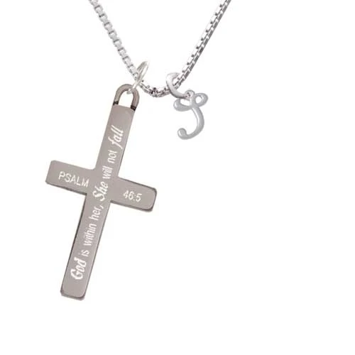 Mini Gelato Script Initial - S - - She will not Fall - Cross Necklace (1)