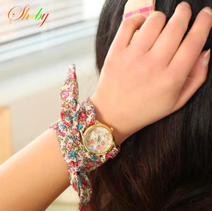 shsby new design Ladies flower cloth wristwatch floral women dress watches high quality fabric watch sweet girls Bracelet watch