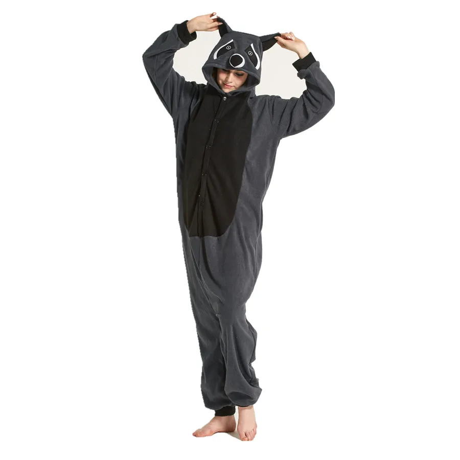 Adults Polar Fleece Grey Raccoon Animal Kigurumi Women's Men's Onesies Pyjamas Cosplay Costume for Halloween and Carnival Party