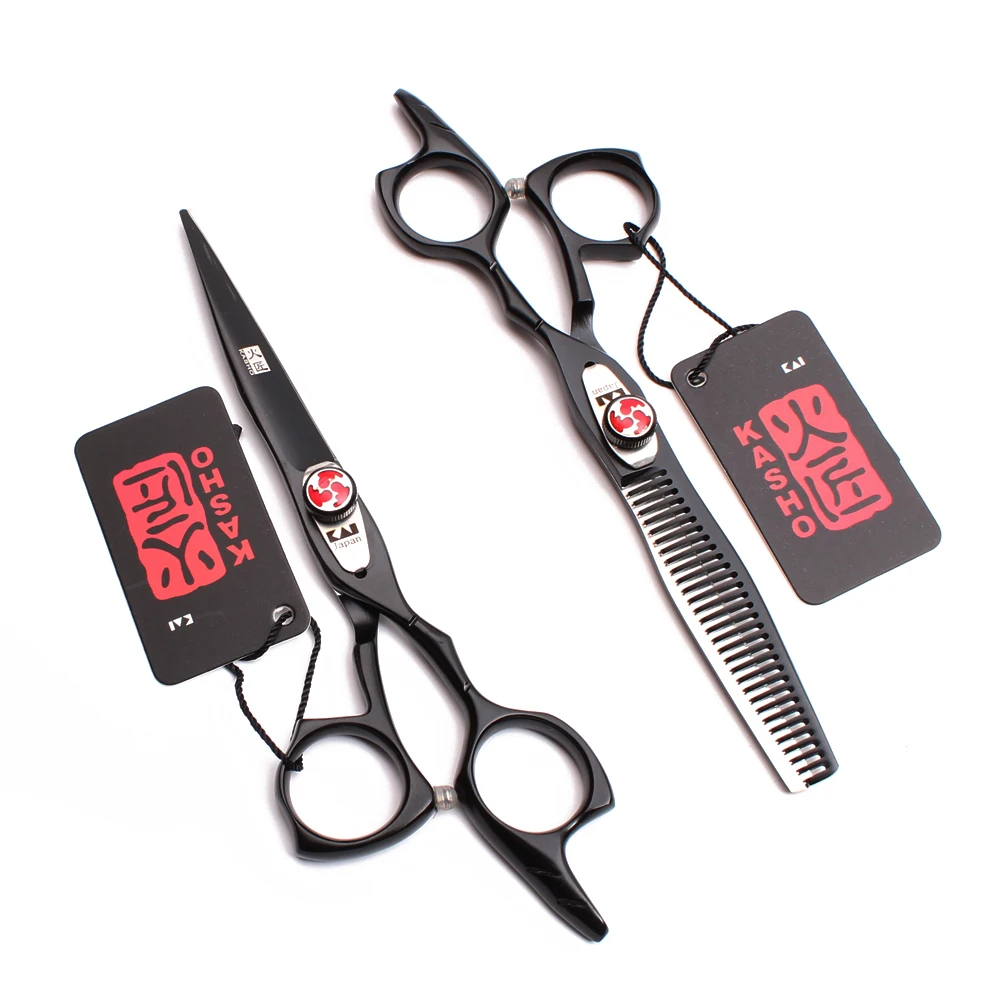 

H9017 5.5" 440C Kasho Black Professional Hairdressing Scissors Cutting Scissors Thinning Shears Solon Hair Scissors Haircut Set