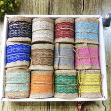 2 ярдов джутовая Мешковина натуральная гессианская лента с кружевной отделкой край свадебный букет деревенские вечерние украшения