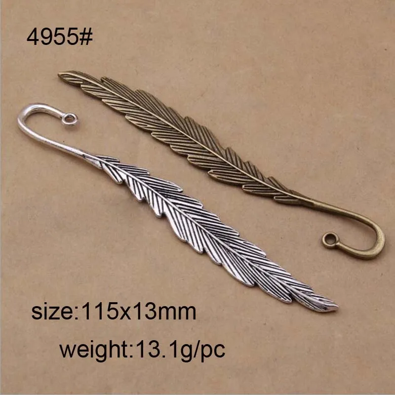 

20pcs 115*13mm New Fashion Classics Wholesales Feather Shape Two Color Lead Free Metal Alloy Bookmark