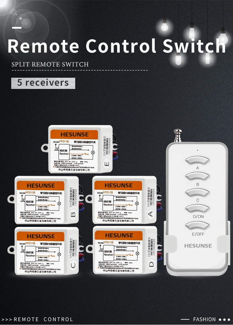 Y-F211B 1005W 1N5 5 каналов RF беспроводной пульт дистанционного управления 5 приемников и 1 пульт дистанционного управления 220V 110V 433mhz