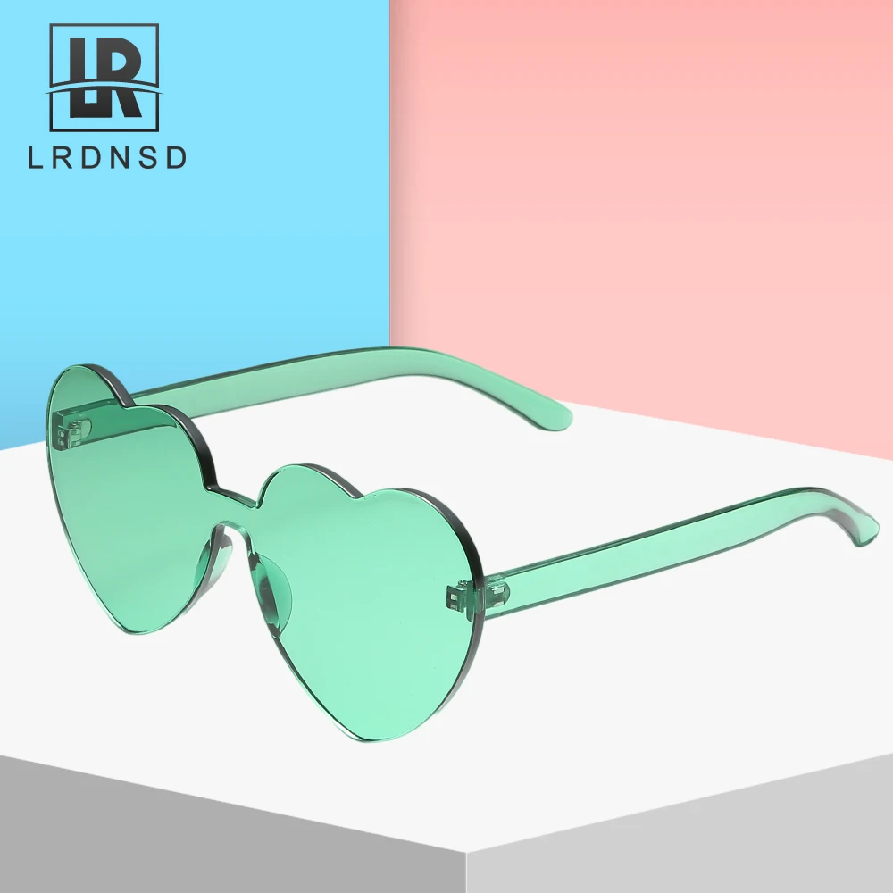

Fashion Cute Sexy Retro Love Heart Rimless Sunglasses Women Luxury Brand Designer Sun glasses Eyewear Candy Color UV400