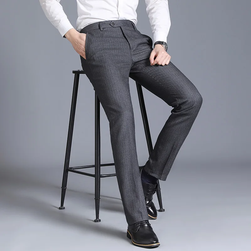 Для мужчин Slim Fit костюм брюки формальные свадебные Бизнес прямые Штаны мужские брюки серый деловая модельная одежда Штаны Для мужчин Pantalon Hombre 29-38