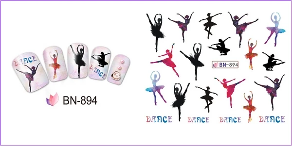12 упак./лот переводка NAIL ART наклейки на ногти полное покрытие балетные костюмы для танцев; модная женская обувь помады Лебедь BN889-900