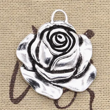 

6pcs Charms Rose Flower 36x33mm Handmade Craft Pendant Making fit,Vintage Tibetan Bronze Silver color,DIY For Bracelet Necklace