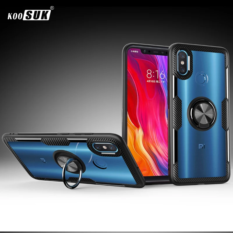 

MI 8 Case For Xiaomi 8se Cover Luxury Transparent PC+Carbon Fiber Full Protection Ring Magnetism sFor Xioami 8 SE Caque Funda