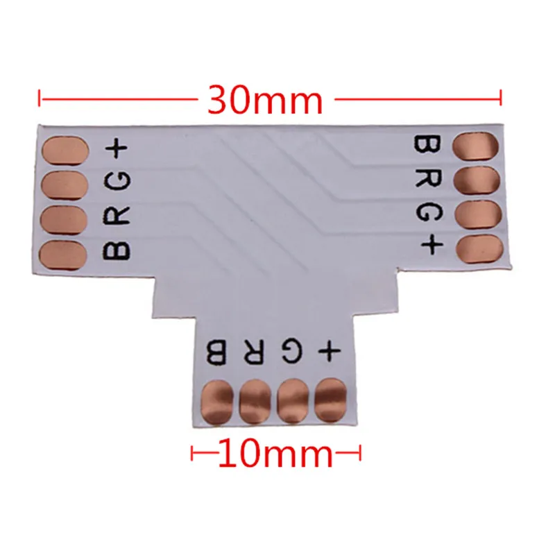 

100pcs 4 pin LED Connector T Shape For 10mm 5050 RGB LED Strip Single Color