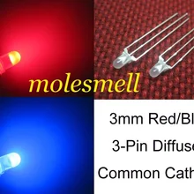 5000 шт. 3 мм двойной Би-Цвет рассеянный красный/синий яркий 3-Pin Led общий катод светодиоды лампы 3 мм R/B 3PIN led