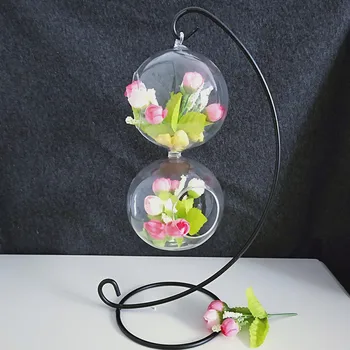 

Free Shipping Modern Style Creative Metal Stand Hanging Glass Vase Home Decorative Iron Stand Vase Friend Gift