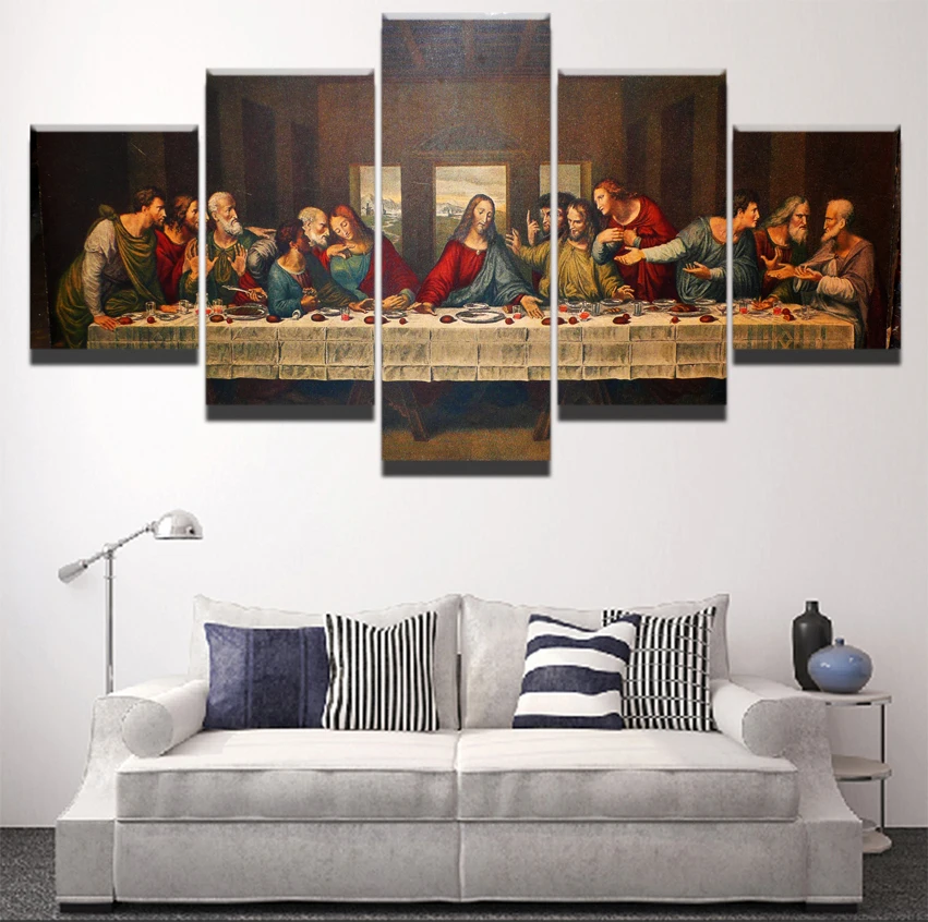 

Canvas Picture Living Room Wall Art Framework 5 Pieces Last Supper Landscape Painting HD Prints Jesus Christ Posters Home Decor