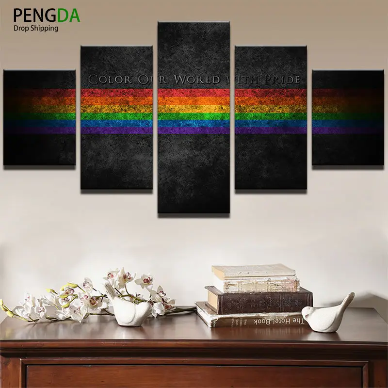 

Canvas Painting Frame Print Pictures For Living Room Home Decor 5 Panel Game Letters Rainbow Abstract Wall Art Oil Poster PENGDA